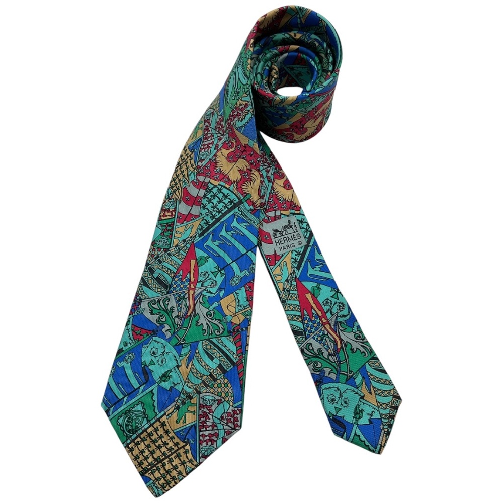 HERMÈS 7286 MA Rare Green/Blue Heraldry Silk LUXURY Tie FRANCE